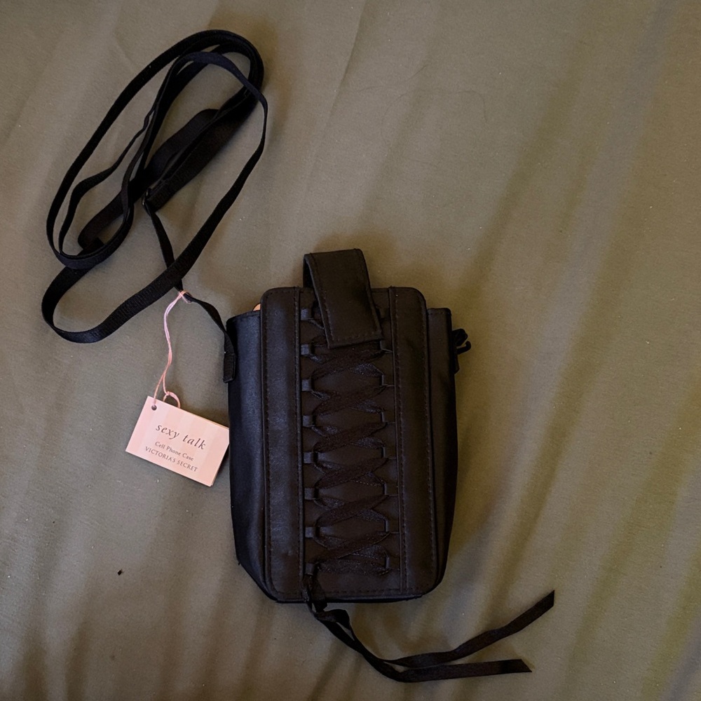 Victoria's Secret Black Lace-Up Crossbody Phone Pouch